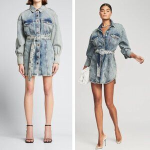 NWT Retrofete Odette Denim Belted Shirt Dress in Oceanside Blue Preppy Academia